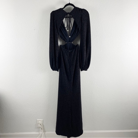 Patbo Lurex Cutout Long Sleeve Maxi Gown Dress Black Size 0 Summer Cocktail - Picture 4 of 11